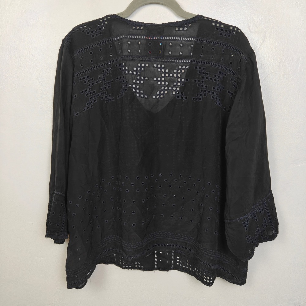 Johnny Was Womens Top XXL Black Eyelet Embroidered V-Neck Boho Peasant Blouse - Picture 5 of 7